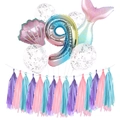 Meerjungfrau-Thema 9. Geburtstag Party Ballon Set mit Regenbogen Zahl neun Dekoration - Rosa Set 9