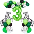 27pcs jungle animal balloon set with green number 3 and zebra foil balloons for birthday party - Jungle Animal Number 3 Set (丛林动物数字套装3)