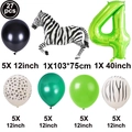 27-tlg. Dschungel-Ballonset mit Zebra-Folie und grüner Zahl 4 für den Kindergeburtstag - Dschungel Tier Nummer 4 Set