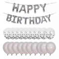 Set palloncini Happy Birthday argento con coriandoli e palloncini in lattice - Argento