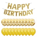 Dettaglio del set palloncini Happy Birthday oro 16 pollici con coriandoli dorati - Oro