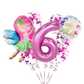 Set palloncini numero 6 rosa con fata e palloncini coriandoli per festa di compleanno - Fata Lustrini Numero 6