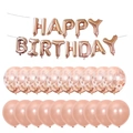 Set palloncini Happy Birthday oro rosa con coriandoli e palloncini in lattice su bianco - Oro rosa