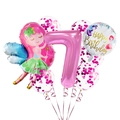 Set palloncini 7° compleanno fata con numero 7 rosa e paillettes rosa - Fata Lustrini Numero 7