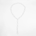 Silberne lange Y-Kette mit ovalen Gliedern in minimalistischem Design und Glanz-Finish - Lariat Lange Halskette / Silber (07597)