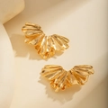 Elegante 18K vergulde waaiervormige oorknopjes met een getextureerde metalen afwerking - Goud(0052)