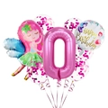 Set palloncini fata rosa numero 0 con coriandoli per decorazione festa compleanno - Fata Lustrini Numero 0