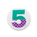 Mermaid theme tinplate badge for 5th birthday party featuring teal and purple fish scale pattern - 58mm One Size / Number 5 Style