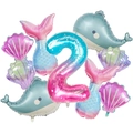 Mermaid theme ocean balloon set with number 2, whales, fish tails and shells - Mermaid Ocean Theme (Number 2)