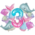 Mermaid theme balloon kit with number 3 and gradient whale shell foil balloons - Mermaid Ocean Theme (Number 3)