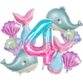 9pcs Mermaid ocean theme foil balloon set with number 4 whale and shell for 4th birthday - Mermaid Ocean Theme (Number 4)