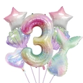 Rainbow number 3 mermaid balloon set with stars, shells and heart for birthday party - Number 3 Style