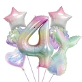 Detailed set of rainbow gradient mermaid balloons including shell and star shapes - Number 4 Style