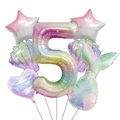 7-piece mermaid balloon set with gradient number 5, shell and tail foil balloons - Number 5 Style