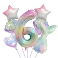 Detail of mermaid theme party set with gradient number 6 balloon and colorful shell shapes - Number 6 Style