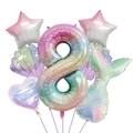Macro detail of mermaid-themed party balloon set with a rainbow number 8 and shiny tail - Number 8 Style