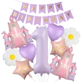 Kit decorazioni 1° compleanno con palloncino numero 1 viola, ghirlanda e castello - Tema 1° Compleanno