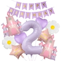 Kit decorativo 2 anni con palloncino numero 2 lilla, castelli e striscione happy birthday - Tema 2° Compleanno