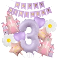 Dettaglio numero 3 lavanda, palloncini castello, margherita e cuore per 3° compleanno - Set Di Compleanno Da Principessa Del Castello 3