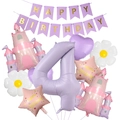 Dettagli del set compleanno principessa con numero 4 viola crema e palloncini castello - Set Di Compleanno Da Principessa Del Castello 4