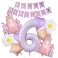 Detail of cream purple 40-inch number 6 balloon set with fairy castle and flower accents - Castle Princess Birthday Set 6