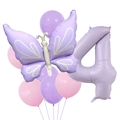 Matte lila Schmetterling und Nummer 4 Folienballon Set für Kindergeburtstage Deko - Lila Schmetterling Nummer 4 Set