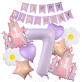 Macro detail of pastel purple number 7 balloon set with castle and daisy decorations - Castle Princess Birthday Set 7