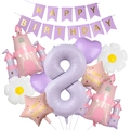 Detail of princess castle balloon set with purple number 8 and happy birthday banner - Castle Princess Birthday Set 8