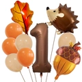 Detailansicht der Herbst-Ballonsets mit Igel-, Ahornblatt- und Eichel-Motiven - Nummer 1 Stil