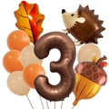 Details zum Herbst-Party-Ballonset mit Nummer 3, Igel, Eichel und Ahornblatt - Nummer 3 Stil