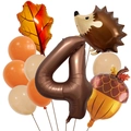 Details des Herbst-Ballon-Sets mit Igel-Folie und brauner Zahl 4 für Erntedankfest - Nummer 4 Stil