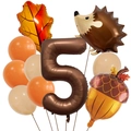 Fall harvest balloon set with hedgehog, maple leaf, acorn and number 5 for 5th birthday - Number 5 Style