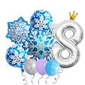 Detail of Christmas snowflake foil balloons and silver number 8 for birthday party decoration - Snowflake Crown Number 8