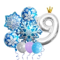 Detail of winter snowflake balloon set featuring silver number 9 and blue foil snowflakes - Snowflake Crown Number 9