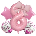 Pink number 8 foil balloon set with bow and star decorations for 8th birthday party - Number 8 Birthday Kit