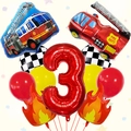 Vista dettagliata del set di compleanno a tema vigili del fuoco con palloncino rosso numero 3 - Tema Vigile del Fuoco 3° Compleanno (Stile 3)