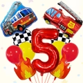 Set di palloncini per 5 anni a tema vigili del fuoco con fiamme e numero cinque - Tema Vigile del Fuoco 5° Compleanno (Stile 5)