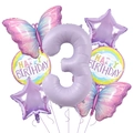 Set 7 palloncini farfalla viola con numero 3 grande per decorazione terzo compleanno - Numero 3