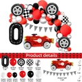 Racing party balloon arch kit with checkered flags wheel shapes and large number balloon - Racing Car Set Number 0