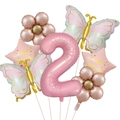 Rosa Folienballon Zahl 2 mit Schmetterling und Gänseblümchen Set für 2. Geburtstag - Nummer 2 Stil (Schmetterling Metallic Gänseblümchen Set 2)