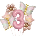 Detail von pinkem Geburtstags-Ballonset mit Schmetterlings-, Blumen- und Sterndesigns - Nummer 3 Stil (Schmetterling Metallic Gänseblümchen Set 3)