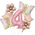 Rosa und gold Schmetterling Ballon Set zum 4. Geburtstag Mädchen Party Deko - Nummer 4 Stil (Schmetterling Metallic Gänseblümchen Set 4)