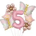 Dettaglio del set palloncino numero 5 rosa con farfalle e stelle per festa di bambini - Stile Numero 5 (Set 5 Farfalla Margherita Metallica)