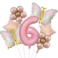 Set palloncini farfalla e margherita con grande numero 6 rosa per decoro compleanno - Stile Numero 6 (Set 6 Farfalla Margherita Metallica)