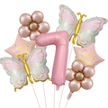 Set palloncini numero 7 rosa con farfalle macaron e fiori per decorazione festa compleanno - Stile Numero 7 (Set 7 Farfalla Margherita Metallica)