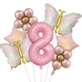 Dettaglio di palloncini a farfalla rosa e numero 8 per decorazioni di festa compleanno - Stile Numero 8 (Set 2 Farfalla Margherita Metallica)