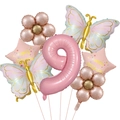 Dettaglio del kit di palloncini numero 9 rosa, farfalla e margherita per feste di compleanno - Stile Numero 9 (Set 9 Farfalla Margherita Metallica)