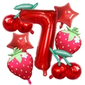Kit de ballons 7 ans rouge avec fraises, cerises et étoiles en aluminium pour décoration - Kit Chiffre 7 (Kit 7)