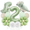 Decorazioni 2° compleanno verde salvia con palloncini a dinosauro e margherita - Stile Numero 2