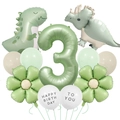 Dettaglio set palloncini dinosauro verde Morandi con numero 3 e testo augurale - Stile Numero 3